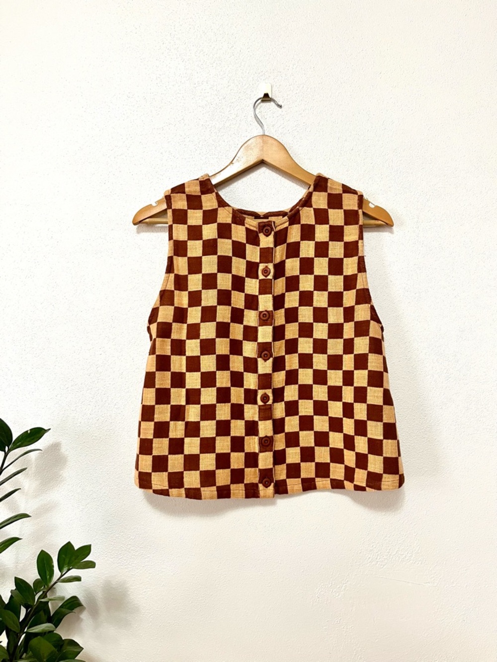 ace & jig nola reversible button tank top blouse rhyme checkered check large nwt - Picture 2 of 7